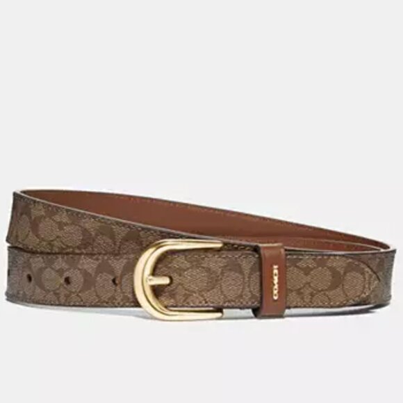 COACH Classic Belt In Signature Canvas, Gold/Khaki Saddle M NWT - Picture 1 of 9